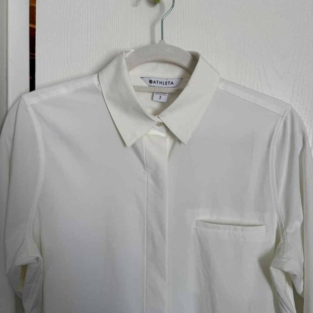 Athleta White Performance Button Down | Pilates C… - image 3